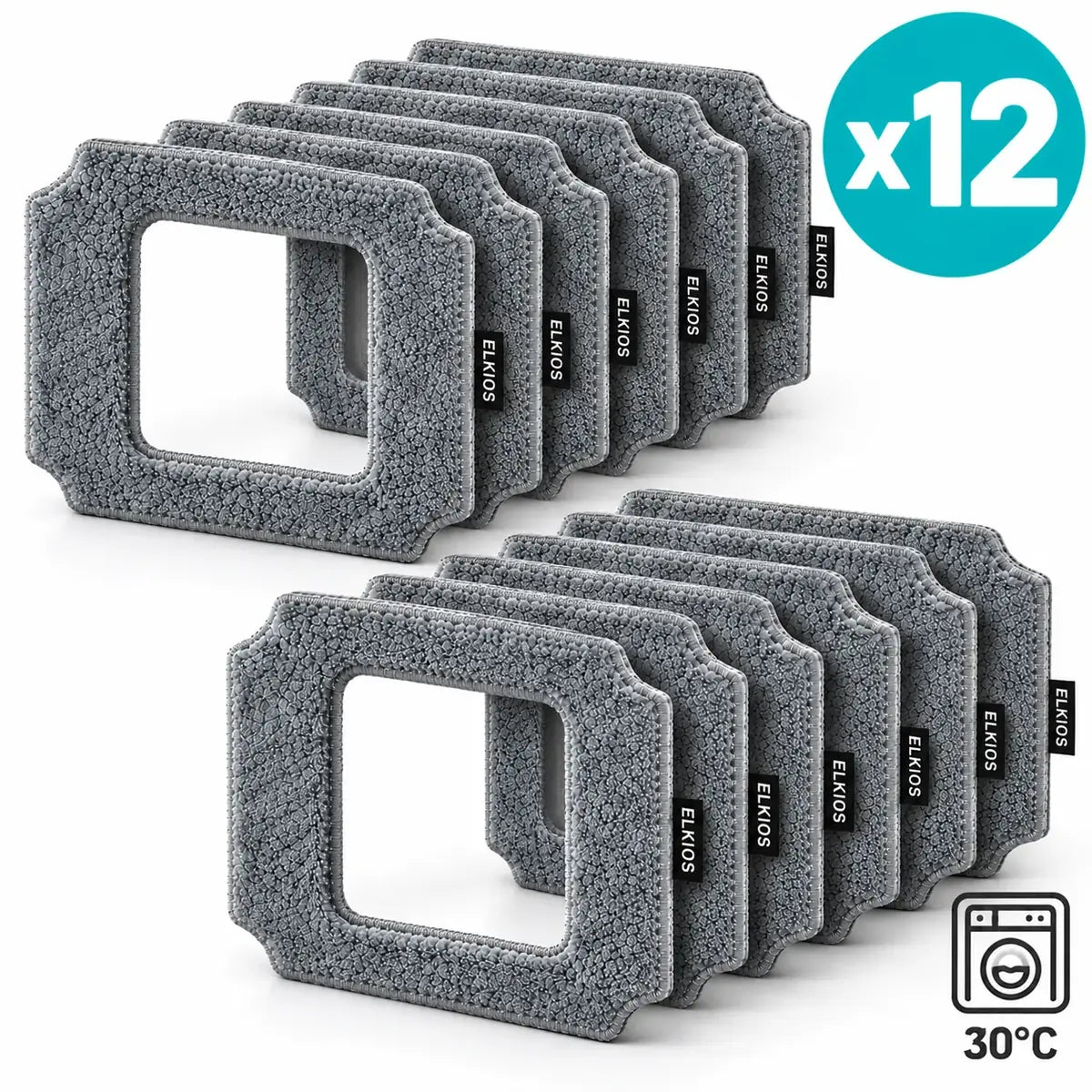 Pack de 12 lingettes microfibres de rechange pour robot lave-vitre ELKIOS One PRO