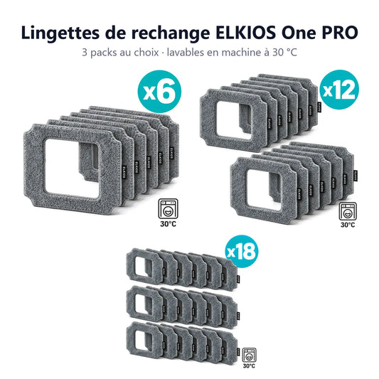 Lingettes de rechange ELKIOS One PRO : packs de 6, 12 ou 18 lingettes microfibres